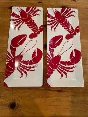 NWT VTG Pottery Barn Red White Lobster Trays Platter Appetizer Holiday Party